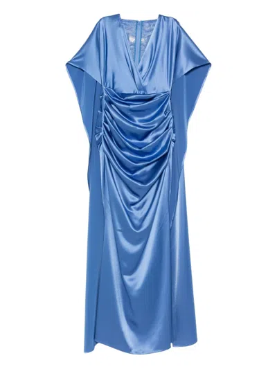 Talbot Runhof Satin Draped Dress In Blue