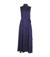 Talbot Runhof Fringed Fil Coupe Satin Sleeveless Collared Gown In Navy