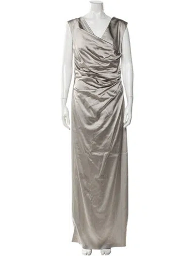 Pre-owned Talbot Runhof Satin Long Dress In Silver