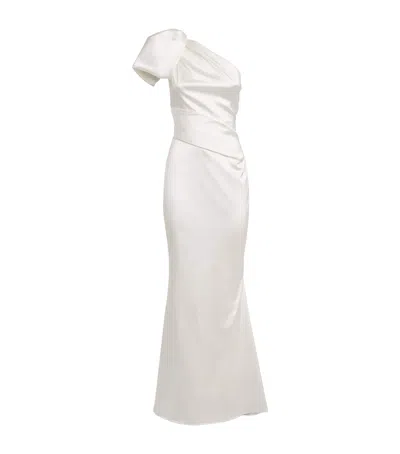 Talbot Runhof Satin One-shoulder Draped Gown In White
