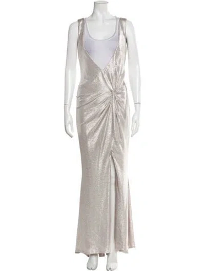Pre-owned Talbot Runhof Scoop Neck Long Dress In Silver