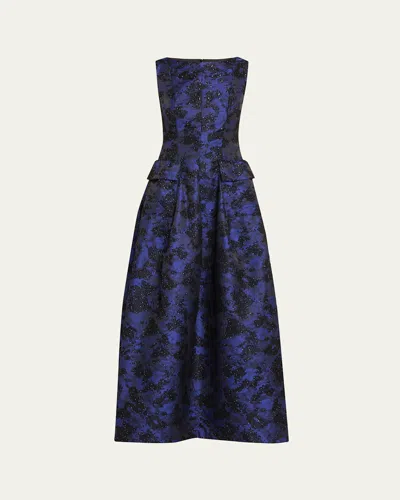 Talbot Runhof Sequin Cloud Jacquard High-neck Evening Gown In Black