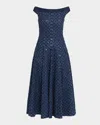 Talbot Runhof Sequin Denim Fit & Flare Midi Dress In Blue