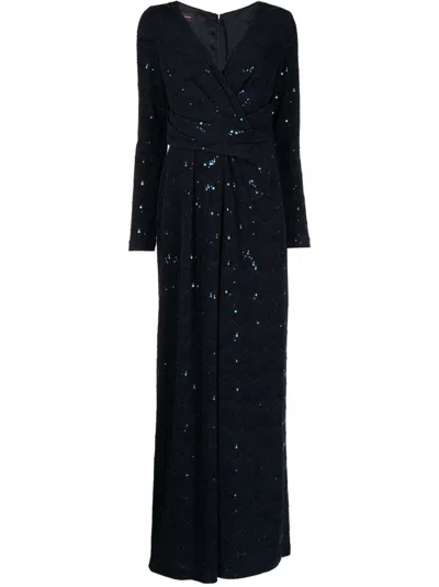 Talbot Runhof Sequin-embellished Draped Jumpsuit In Blue