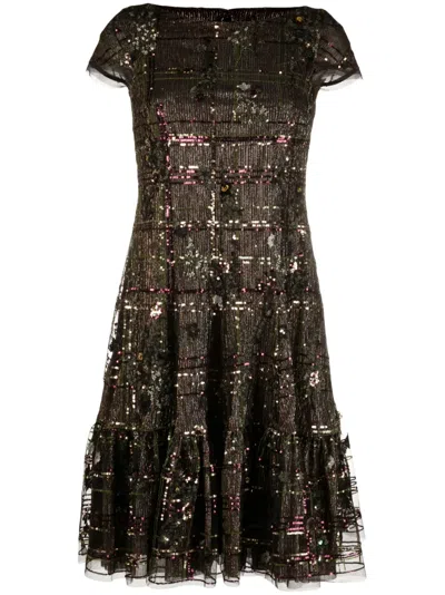 Talbot Runhof Sequin-embellished Metallic Dress In Green