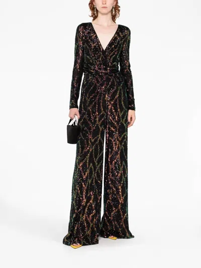 Talbot Runhof Sequin V-neck Long Sleeve Jumpsuit In Black