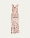 Talbot Runhof Sequined Sleeveless Trumpet Gown In Pink