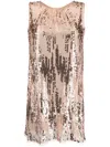 Talbot Runhof Brushstroke Sequin Sleeveless Mini Shift Dress In Neutrals