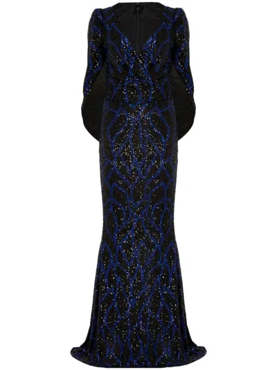 Talbot Runhof Shawl Design Sequinned Gown In Schwarz