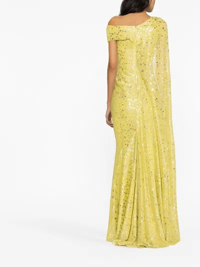 Talbot Runhof Single-shoulder Sleeve Gown In Yellow