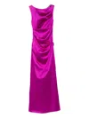 Talbot Runhof Duchesse Satin Ruched Maxi Dress In Purple