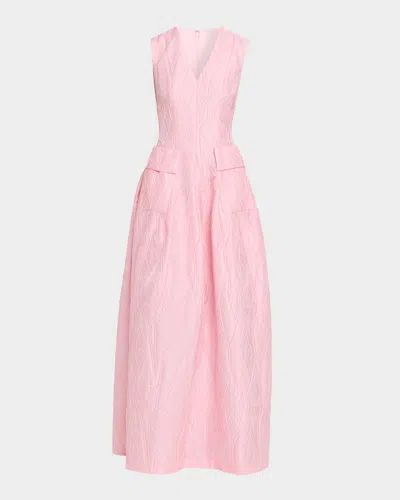 Talbot Runhof Sleeveless Textured Jacquard Pockets Gown In Pink