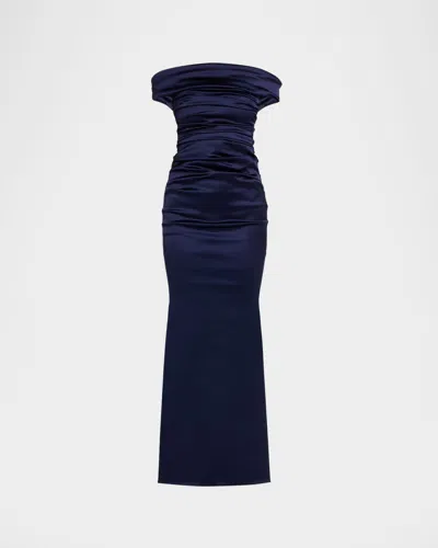 Talbot Runhof Soft Draped Long Gown In Royal Navy