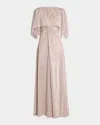 Talbot Runhof Sprinkled Metallic Voile Cape Twisted Gown In Marble