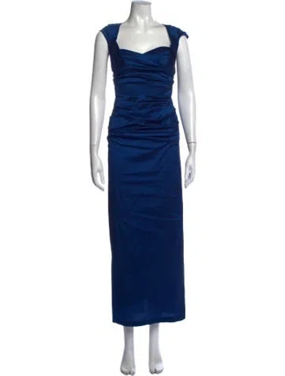 Pre-owned Talbot Runhof Square Neckline Long Dress In Blue