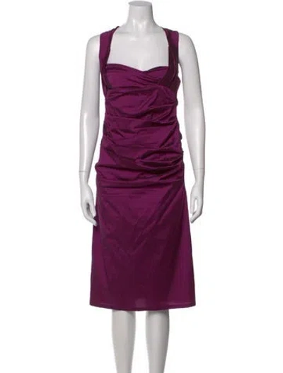 Pre-owned Talbot Runhof Square Neckline Midi Length Dress In Purple