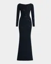 Talbot Runhof Stardust Trumpet Jersey Long-sleeve Gown In Navy