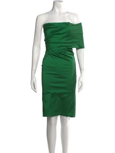 Pre-owned Talbot Runhof Strapless Knee-length Dress In Green