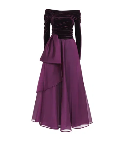 Talbot Runhof Stretch Velvet-organza Gown In Purple