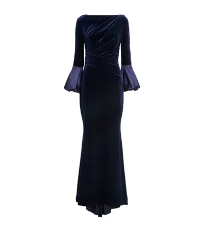 Talbot Runhof Stretch-velvet Draped Gown In Blue