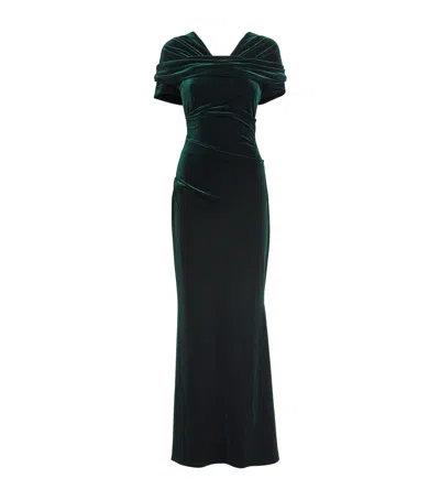 Talbot Runhof Stretch-velvet Draped Gown In Green