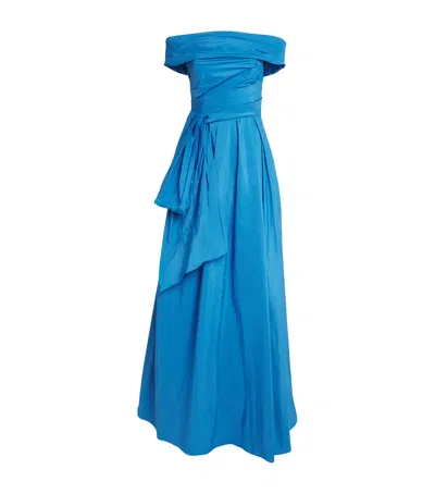 Talbot Runhof Taffeta Off-the-shoulder Gown In Blue