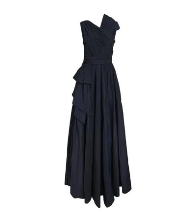 Talbot Runhof Taffeta Pleated Maxi Dress In Black