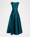 Talbot Runhof Textured Jacquard Backless Gown In Blue