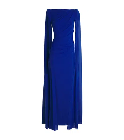 Talbot Runhof Tulle Cape-overlay Gown In Blue