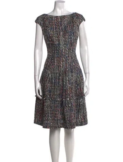 Pre-owned Talbot Runhof Tweed Pattern Knee-length Dress In Black