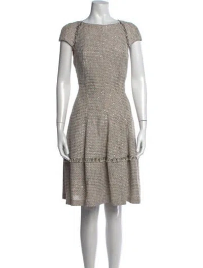 Pre-owned Talbot Runhof Tweed Pattern Knee-length Dress In Neutrals