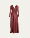 Talbot Runhof Twisted Metallic Viole Long-sleeve Gown