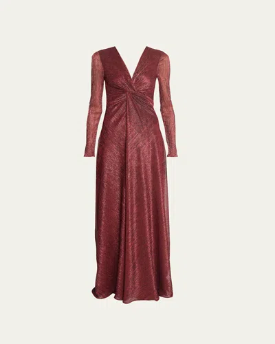 Talbot Runhof Twisted Metallic Viole Long-sleeve Gown