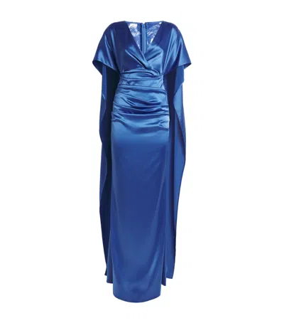 Talbot Runhof V-neck Draped Maxi Dress In Blue