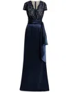 Talbot Runhof Mixed-media Lace Satin Trumpet Gown In Blue