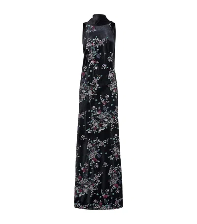Talbot Runhof Velvet Floral Sequin Gown In Black
