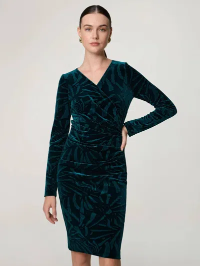 Talbot Runhof Velvet Ruched Long Sleeve Dress In Dark Green