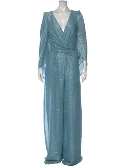 Pre-owned Talbot Runhof V-neck Jumpsuit W/ Tags In Blue