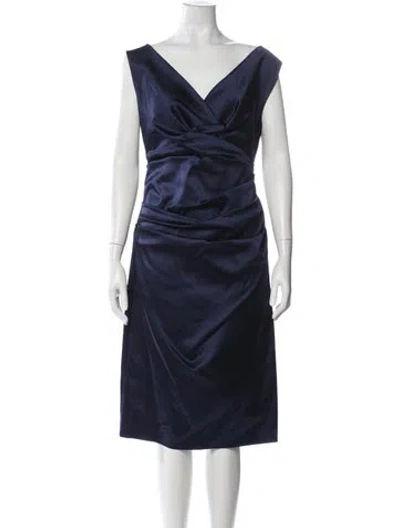 Pre-owned Talbot Runhof V-neck Knee-length Dress In Blue
