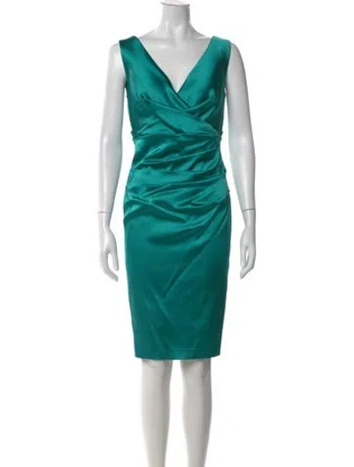 Pre-owned Talbot Runhof V-neck Knee-length Dress In Green