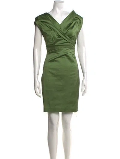 Pre-owned Talbot Runhof V-neck Knee-length Dress In Green