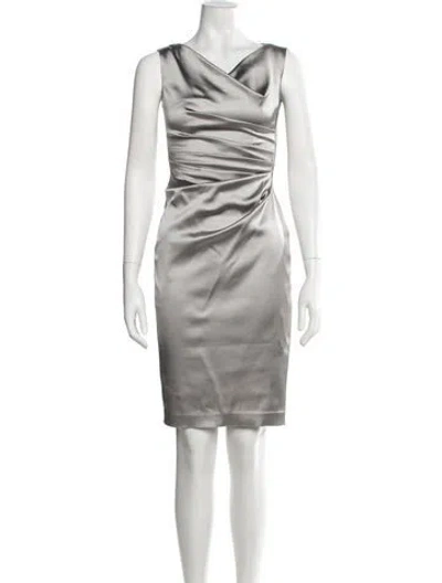 Pre-owned Talbot Runhof V-neck Knee-length Dress In Grey
