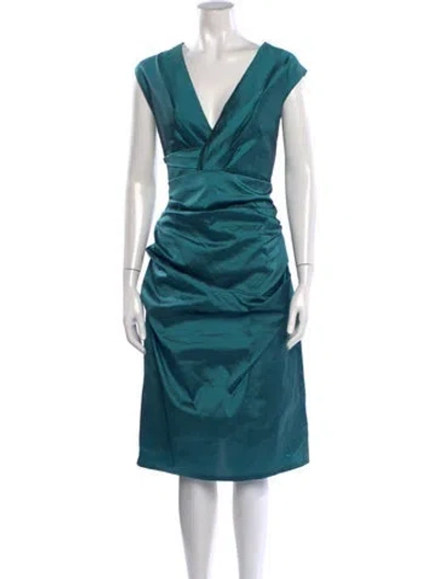 Pre-owned Talbot Runhof V-neck Knee-length Dress W/ Tags In Blue