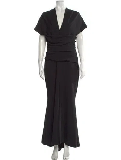 Pre-owned Talbot Runhof V-neck Long Dress In Black