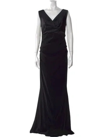 Pre-owned Talbot Runhof V-neck Long Dress In Black