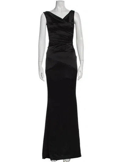 Pre-owned Talbot Runhof V-neck Long Dress In Black