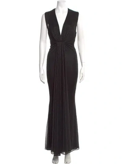 Pre-owned Talbot Runhof V-neck Long Dress In Black