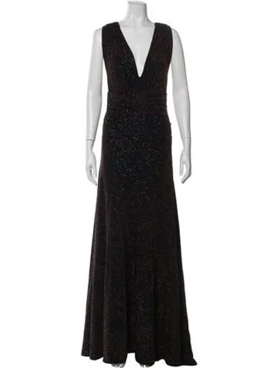 Pre-owned Talbot Runhof V-neck Long Dress In Black