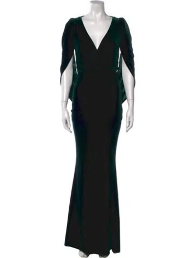 Pre-owned Talbot Runhof V-neck Long Dress In Black