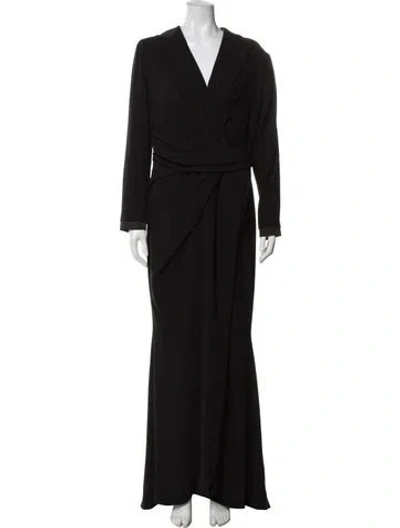 Pre-owned Talbot Runhof V-neck Long Dress In Black